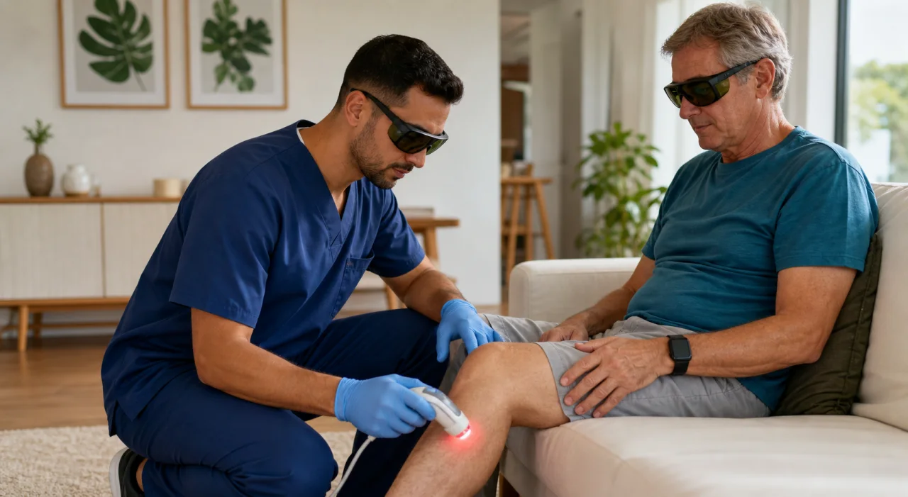 Enfermeiro realiza laserterapia de baixa intensidade na casa de paciente em Goiânia